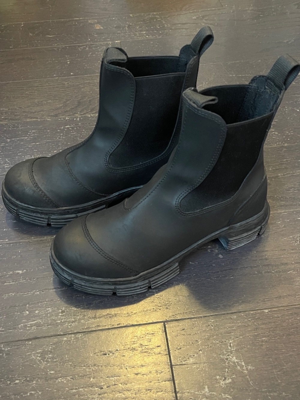GANNI Cleated Low Rubber Chelsea Boot in Matte Black EU Sz 37 women's